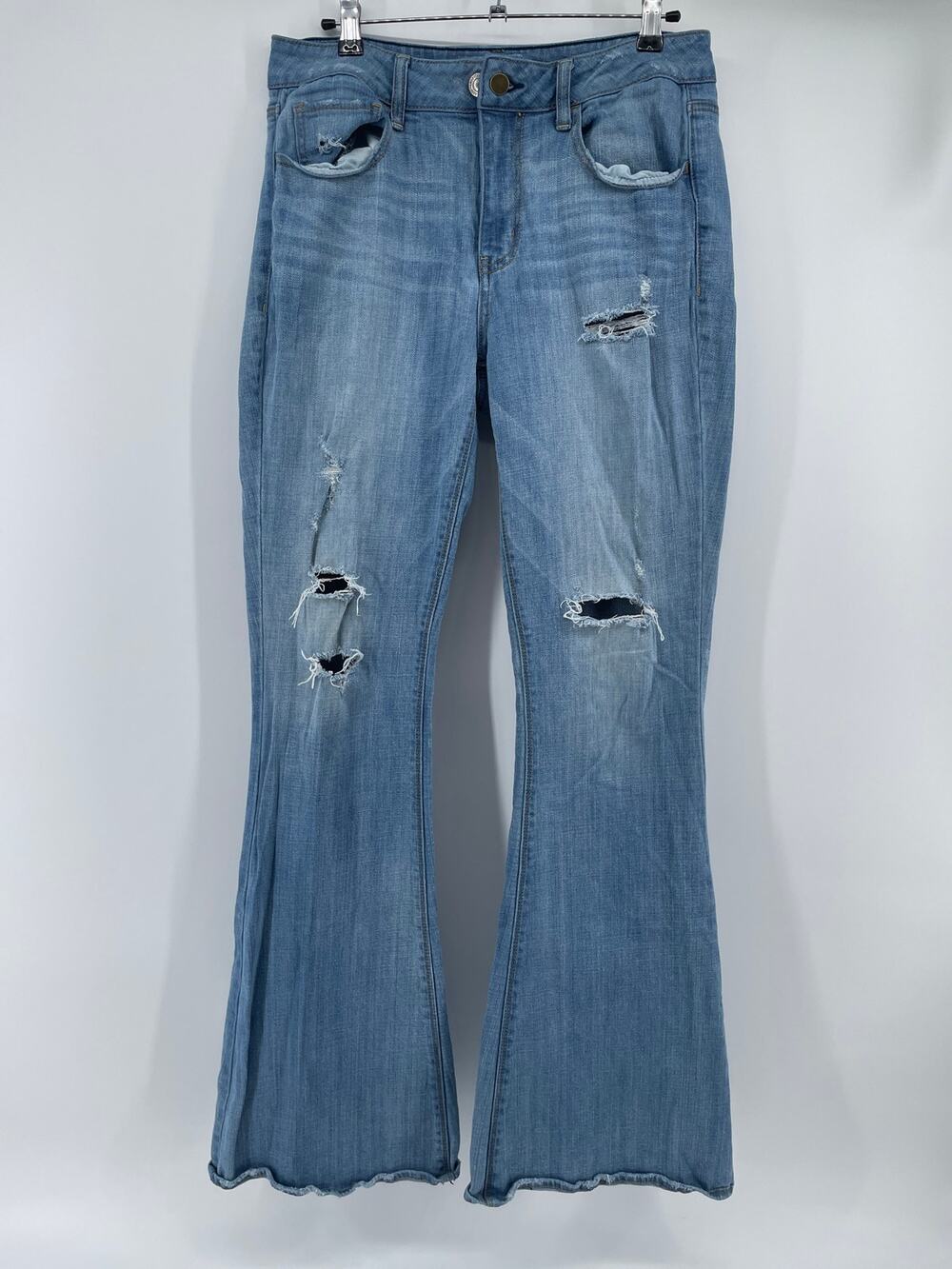 American Eagle Hi Rise Artist Jeans Women’s 12 Long 30x33 Flare Distress Tall